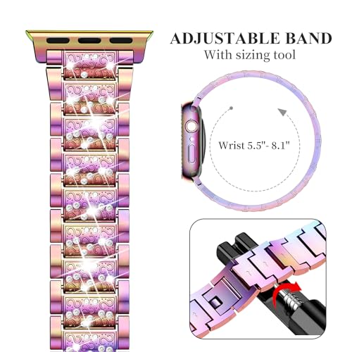 Image of SUPOIX for Apple Watch Band 49mm + Case, Bling Bands for Women (Colorful) | Shiny Metal Bands & 2 Pack Protective Cover Cases for iWatch Ultra 49mm