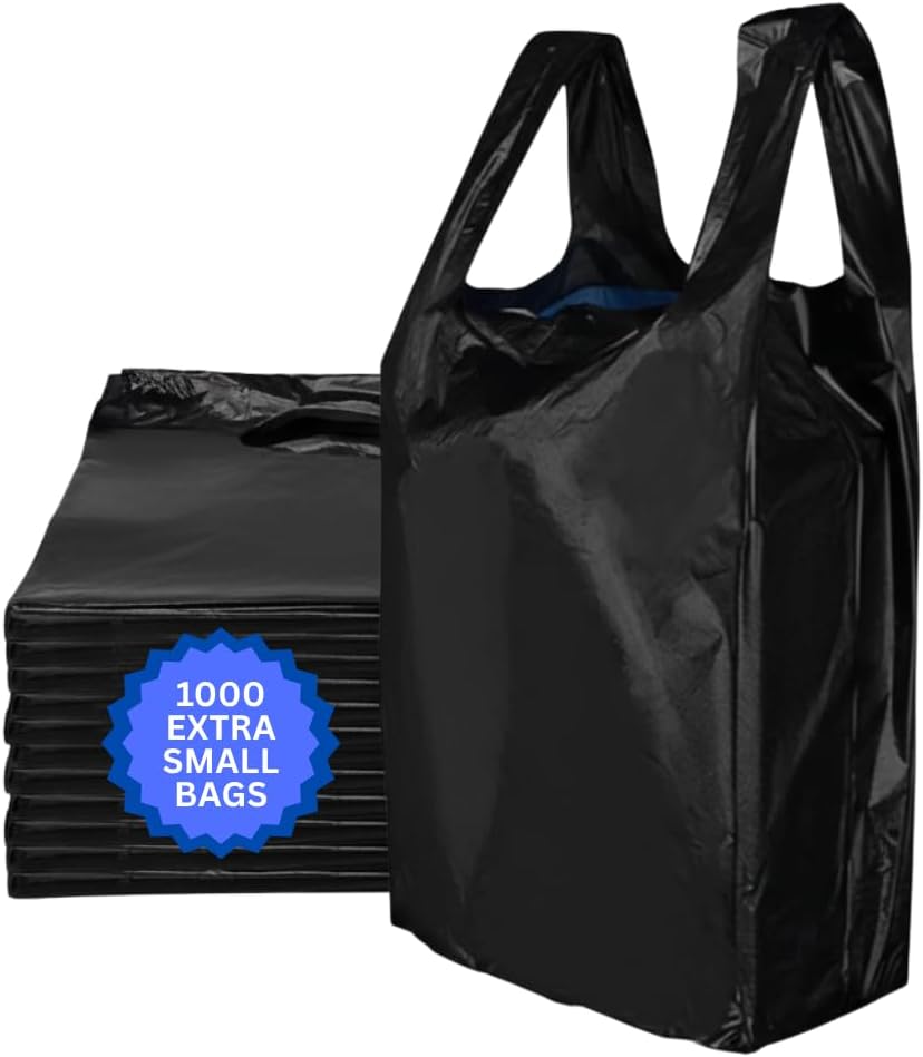 Black Unprinted HDPE Bags, 4" x 3" x 10", 12 Micron, 1000 Count