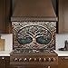 Tempered Glass Backsplash for Kitchen, Tree of Life with Detailed Leaves Design Glass Backsplash, Copper Look Backsplash for Kitchen Wall, Rustic Kitchen Backsplash, Easy to Install Stove Backsplash