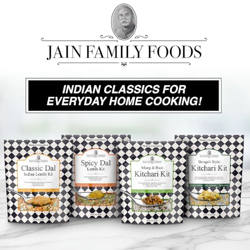 Image of Jain Family Foods Mung Rice Khichdi Kitchari Kit | Authentic Indian Meal Kit with Spiced Yellow Lentils | Plant Based, Gluten-Free, High Fiber | Easy One Pot Dinner, Instant Pot Friendly | Serves 3