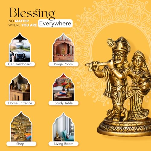 Image of Ekhasa 100% Pure Brass Radha Krishna Murti (Size: 12.8 cm) | Radha Krishna Statue | Radha Krishna Idol for Gift | Radhe Krishna ki Murti for Pooja Room | Radha Krishna Idol for Home Decor