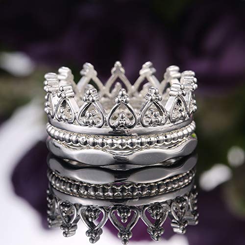 RKKOJJO 925 Sterling Silver Crown-Shape Stackable Rings Engagement Ring Wedding Band Rings for Women4