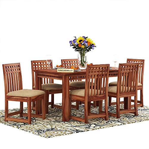 Image of Wooden Dining Table 6 Seater / 6 Seater Dining Set with Chairs for Dining Room