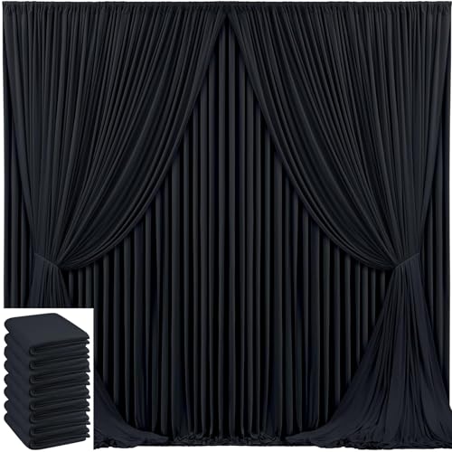 Image of 40x10ft Black Backdrop Curtain for Wedding Parties Wrinkle Free Fabric Black Drapes Backdrop Decoration for Baby Shower Birthday Photography Decoration 8 Panels, 5ft x 10ft