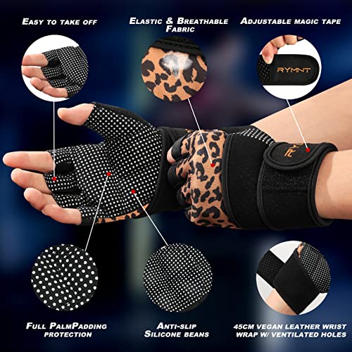 Rymnt Workout Gloves With Weight Lifting Wrist Wrap,Vented Cushioned Palm & Extra Grip For Men Women Gym,Weightlifting,Crossfit Training,Fitness,Exercise,Wods,Pullups.leopard-M #TOP1