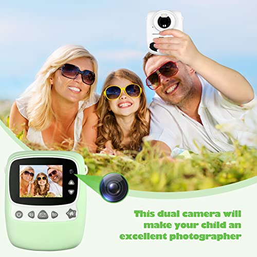 Kinderkamera, 30MP 1080P Sofortbildkamera Kinder Drucken Schwarzweiß Foto mit 2,4 Zoll Bildschirm, Digitalkamera Kinder mit 32GB TF-Karte, 6 Farben Pinselstift, Dual Kamera, Geschenk für Kinder, Grün – Bild 4