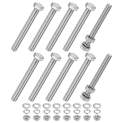 M METERXITY 10-Pack Hex Head Screw Bolt with Nuts Flat &amp; Lock Washers M10x95mm Stainless Steel Bolts and Nuts Kit Fully Threaded Metric Bolt Assortment for Equipment/Machinery