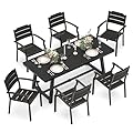 Cozyman Patio Table and Chairs Set, Patio Furniture Set, 7-Piece, HDPS All-Weather Material Outdoor Dining, Outdoor Furniture with Umbrella Hole, Black