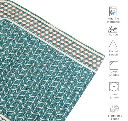Image of Premium Teal Chenille Woven Anti-Slip 5 Seater Sofa Cover | L-Shape Sofa Seat Protector for Living Room | Durable & Stylish Slipcover - Turquoise - 3D