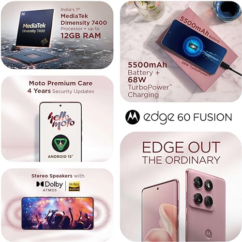 Image of Motorola Edge 60 Fusion 5G (Pantone Zephyr, 8GB RAM, 128GB Storage) | 6.67 inch pOLED Display | IP68 | 50MP+13MP Rear | 32MP Front Camera | MediaTek 7400 Processor| 5500mAh Battery | 68W Turbo Charger