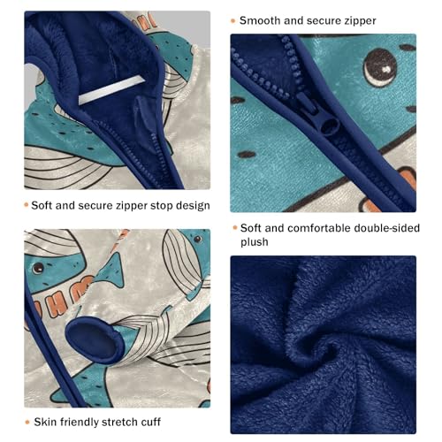 Cute Colorful Whale Girls Fleece Jacket Girls Fall Jacket Girls Zip Up Hoodie Girls Sherpa Jacket 2-10T3