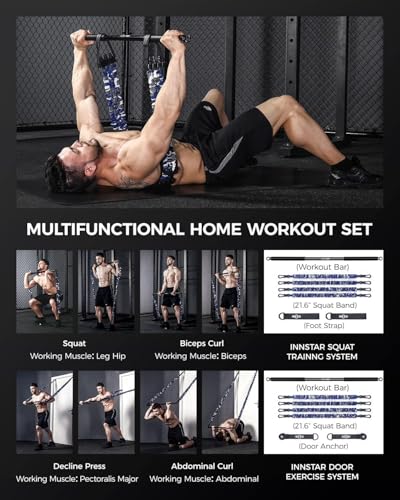 INNSTAR Kit Elastiques de Musculation Réglable Pour la Salle de Gym à la Maison, Barre Elastique Avec 4 Bandes de Résistance, Portable Home Gym 3.0 Set 90KG – vue 4