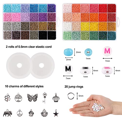 Quefe 36000Pcs Glass Seed Beads 2Mm Beads 48 Colors 12/0 Small Bracelets Beads And 260 Letter Beads For Jewelry Making Crafts #TOP2