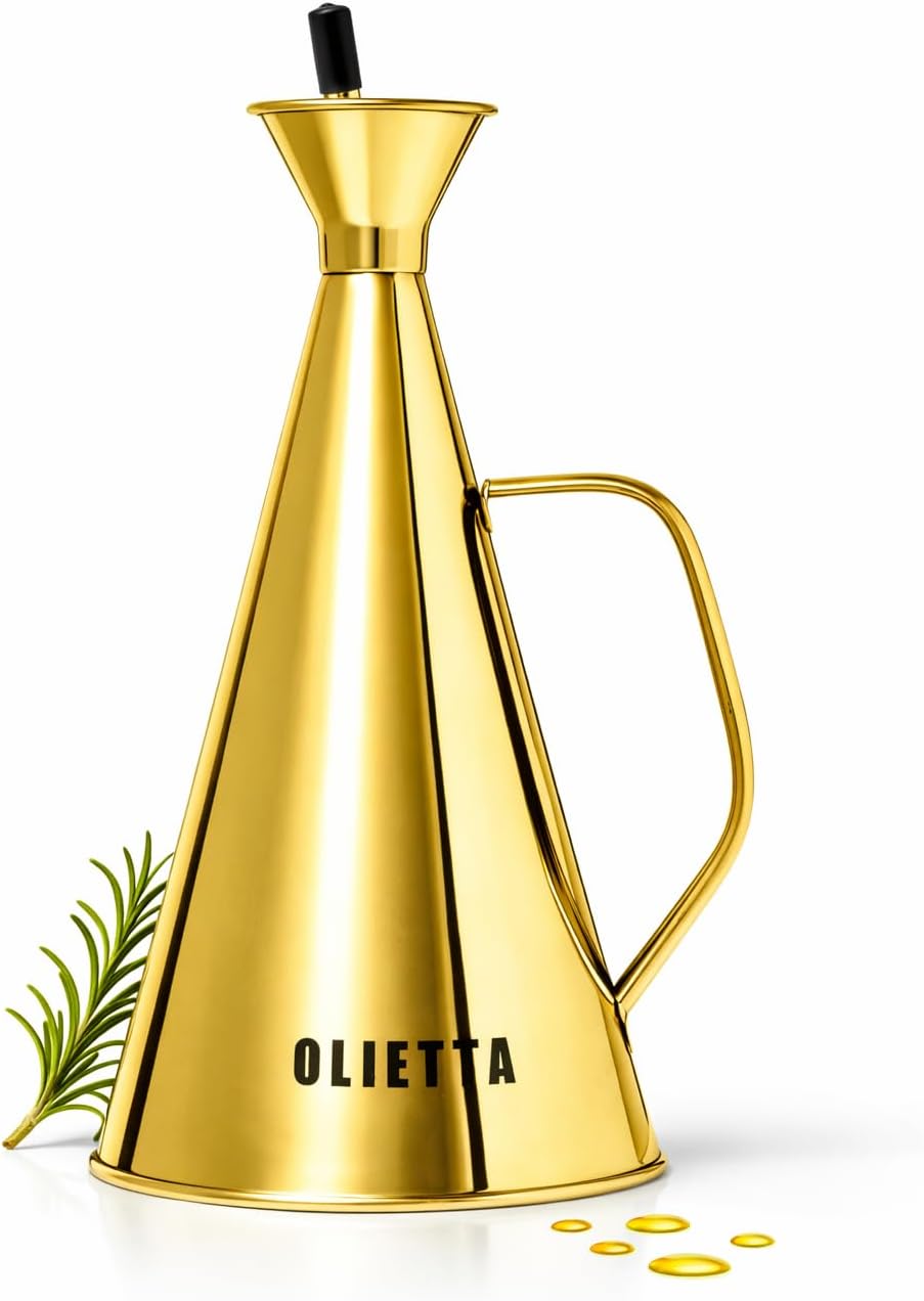 Olietta Oil Dispenser Gold Stainless Steel Non Drip Leak Proof No Mess Olive Oil & Vinegar Pourer & Kitchen Drizzler Bottle 500ML 0.5 Litre Great for Pouring & Drizzling Easy to Clean & Leakproof