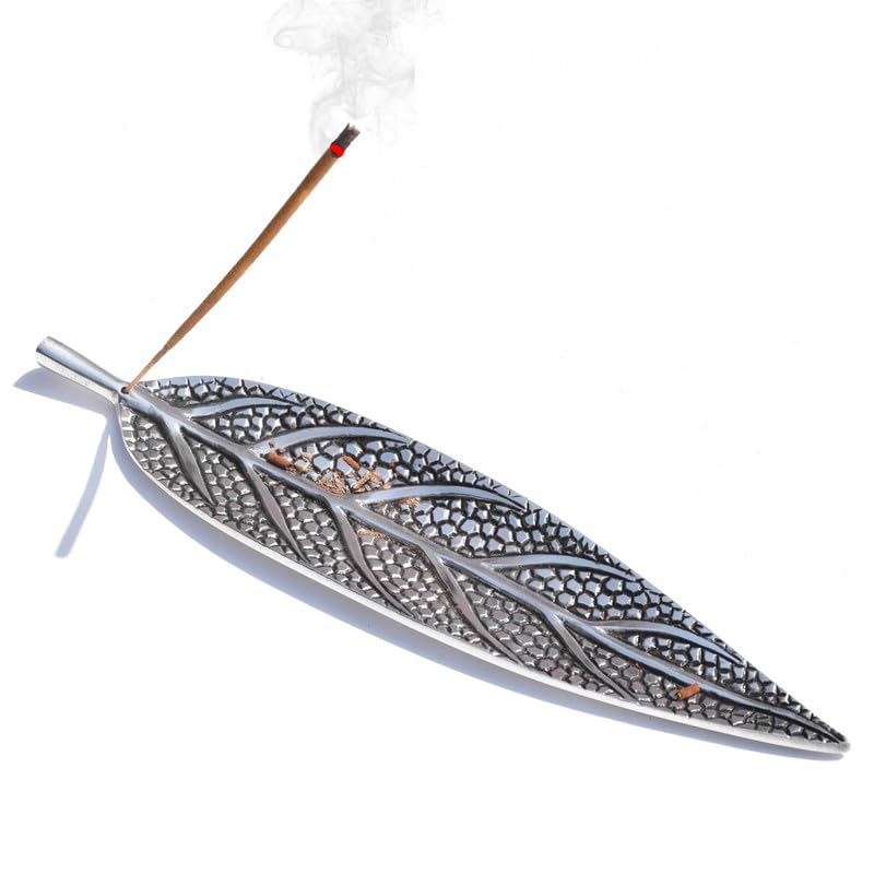 Image of Pure Source India Aluminium Leaf Design Incense Holder /Agarbatti Stand /Incense Sticks Holder (10.75 inch)