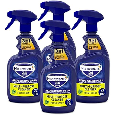Microban Disinfectant Spray, 24 Hour Sanitizing and Antibacterial Spray, All Purpose Cleaner, Fresh Scent, 22 Fl Oz (Pack of 4) Cover