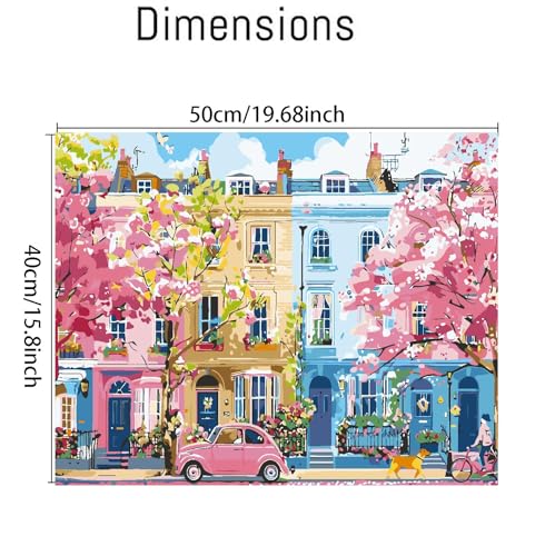 Image of Clendo Paint by Numbers Kit for Adults Beginners, Spring Street Adult Paint by Numbers on Canvas, Acrylic Painting Crafts for Home Decor (16x20inch)