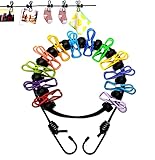Multicolor Portable Clothesline with 12 Clothespins, Windproof Travel Clothesline Stretchy...