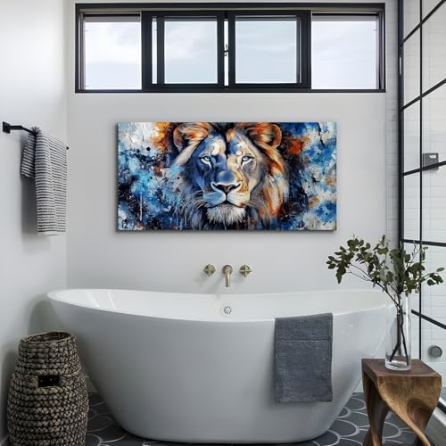 SERIMINO Lion Large Wall Art Modern, Nature Animal Room Decorations Paintings, Blue Watercolor Pictures Wall Decor Living Room Bathroom Office Aesthetic Home Decor, 24"X48"