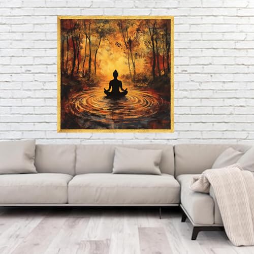 Toile de yoga pour salon stressant tableau mural méditation forêt déco zen grand format