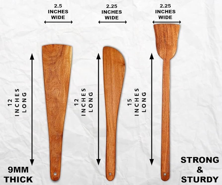 Flavoma Natural Wooden Spoon Set of 3 | Flip/Spatula/Ladle for Cooking | Dosa/Roti/Chapati | Kitchen Tools | No Harmful Polish | Handmade | Naturally Non-Stick Cookware | Sheesham/Neem Wood 2