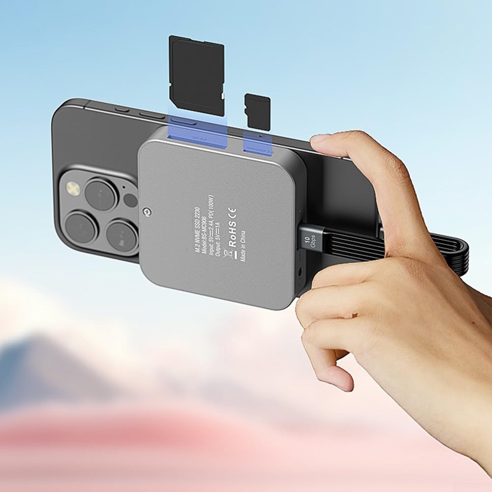 Magnetyczna obudowa SSD M.2 2230 NVMe ze stopu aluminium, szara, 10 Gb/s, 4K 60 Hz, USB-C, czytnik kart SDTF, kompaktowa konstrukcja, 69,5 x 69,5 mm