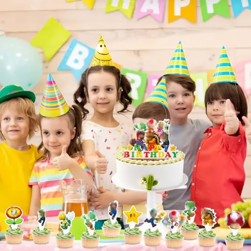 Tortendeko Kinder Kuchen Deko- Bros Kindergeburtstag Tortendeko Cartoon Cake Topper Set Happy Birthday Cupcake Topper für Jungen Mädchen Geburtstag Party Kuchen Figuren DIY Torten Dekoration Supplies
