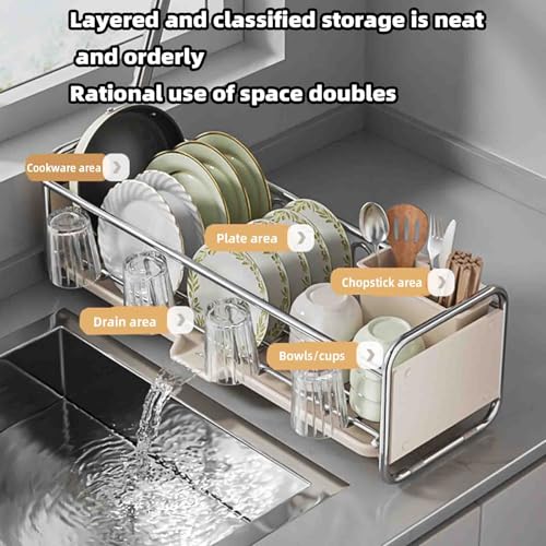 Abtropfgestell Geschirr Geschirrabtropfgestell Dish Rack Geschirrständer Abtropfhalter Abtropfgitter Geschirrablage Abtropfschale Abtropfständer Geschirrkorb Klein Besteckkorb (Gray,43x17x17cm)