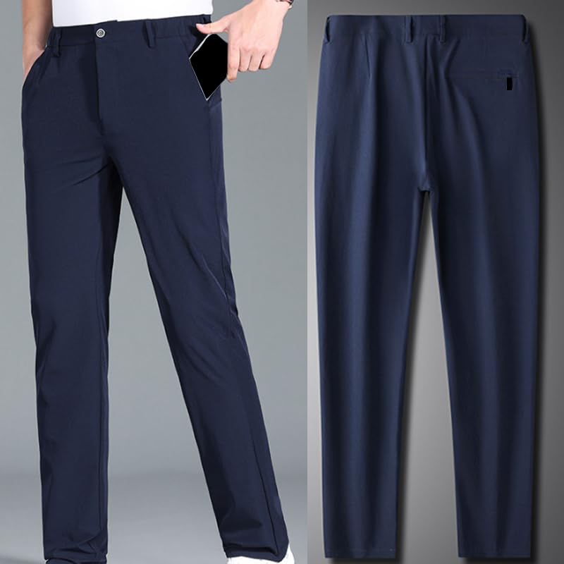 Truecups Mens Pants, Casual Stretch Comfort High Waist Ice-Silk Pants, Classic Fit Work Dress Straight Leg Trousers3