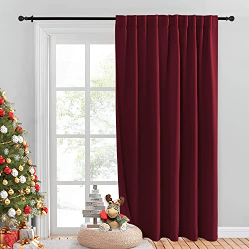 NICETOWN Christmas Glass Door Curtains for Window, Wide Thermal Curtain Panels, Sliding Door Drapes, Extra Wide Curtains for Foyer Office Cafe Backdrop (Burgundy Red, 80" Wide x 84" Long, 1 PC)