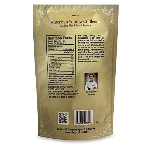 Thyme & Seasons Gourmet American Southwest Spice - Dry Rub Marinade, Seasoning, Grilling, Barbecue, Premium Sauces, Dressing, Smoking Meats - 16 Oz #TOP1