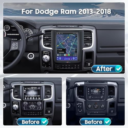 10.4" Car Radio Upgrade Dash Kit for Dodge Ram 2013-2018 1500 2500 3500,Android 13 8Core 4+64GB Wireless CarPlay Android Auto WiFi/Bluetooth5.0/GPS/DSP/SWC/1080P Rear Camera
