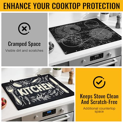 Image of Stove Top Cover for Electric Stove,Glass Stove Top Cover, Heat Resistant Glass Cooktop Cover, Stovetop Protector, Kitchen Decor, Dish Drying Mats Cover for Ceramic Washer Top 28.5x20.5 inch