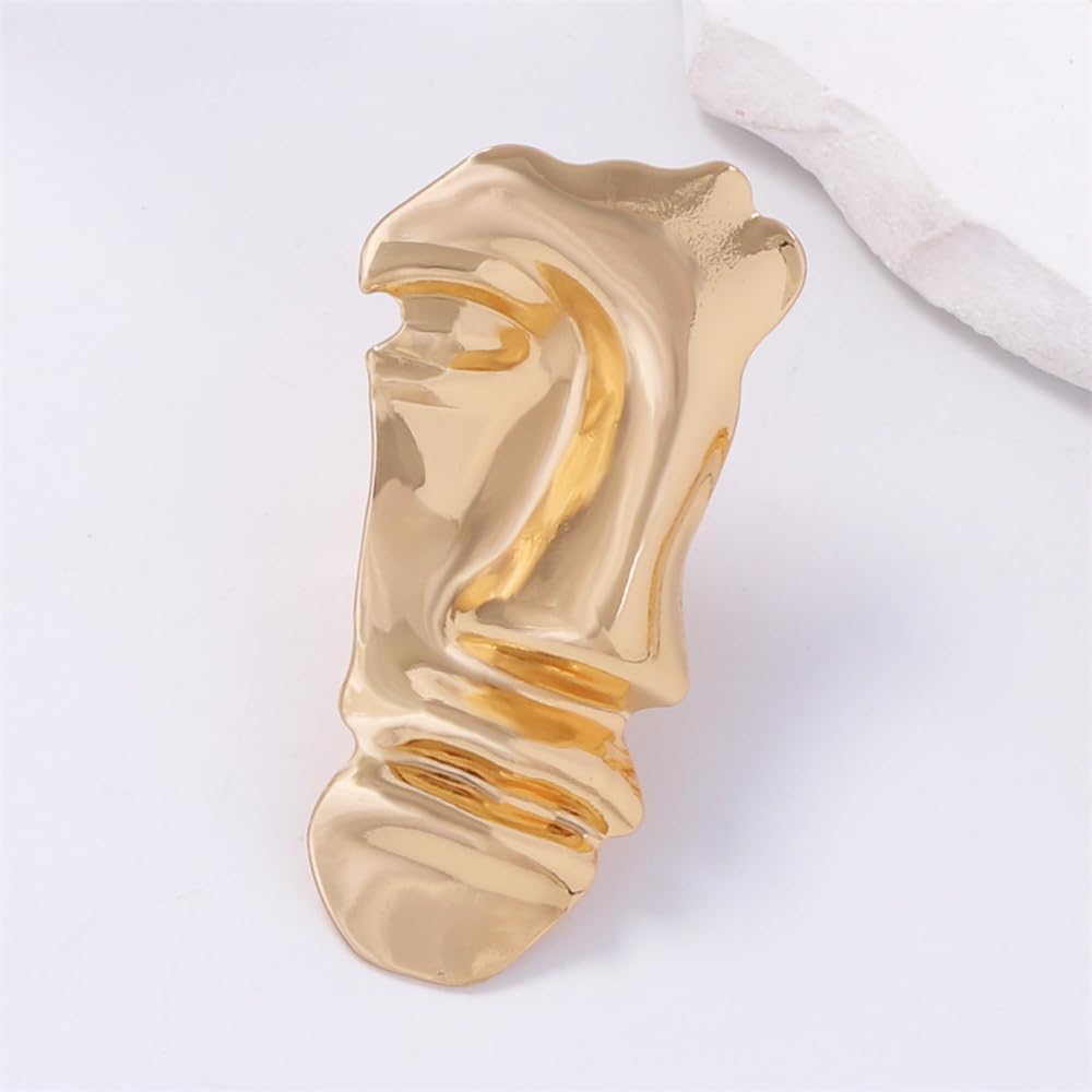 Dtja Vintage Human Half Face Statement Ring for Women Men Gold Plated Adjustable Expandable Large Wide Open Wrap Band Rings Comfort Fit Creative Artistic Birthday Graduation BFF Gift