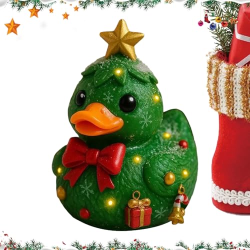 Figura de pato, pato en resina de resina navideña, decoración de animales lindo, árbol de azúcar de cebada, para la oficina de la oficinna de la oficina del festival de la chimenea de la chimenea