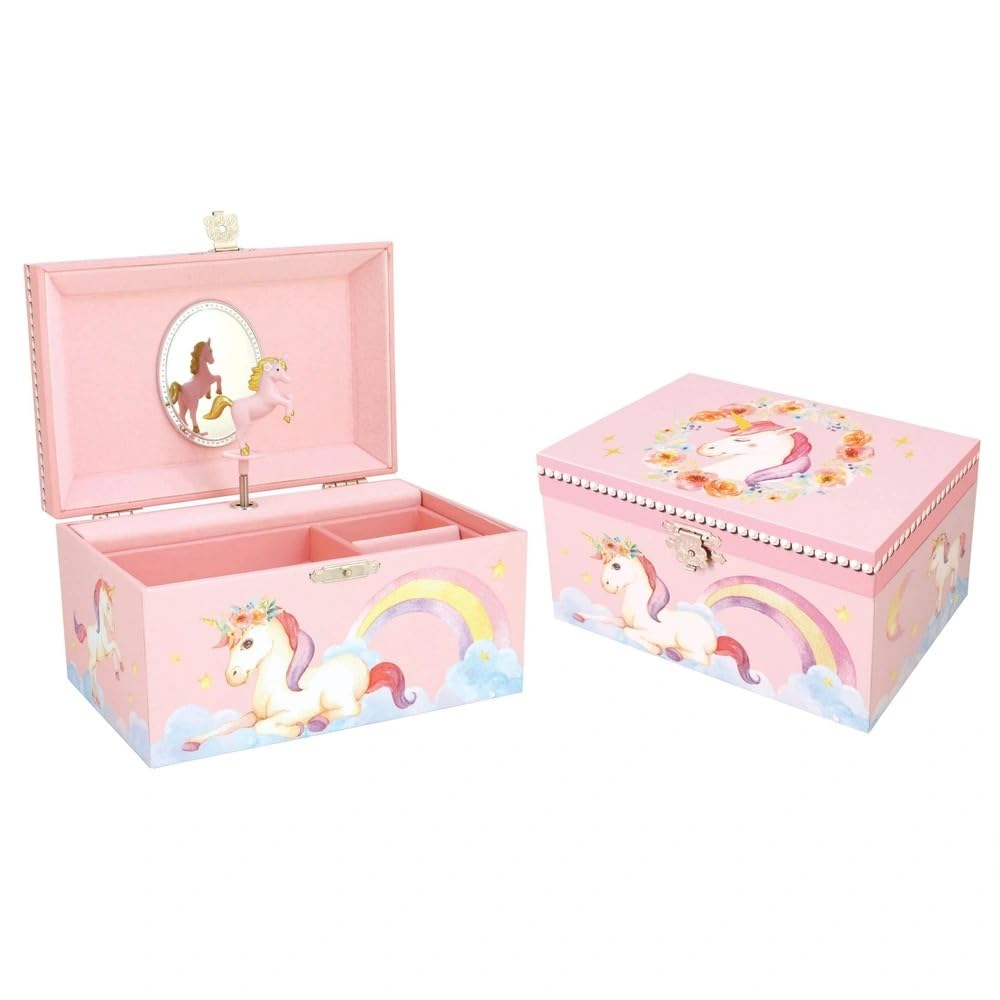 Aidni Girls Pink Unicorn Musical Jewellery Box For Children's Music Jewellery Storage Box With Spinning Unicorn, Jewellery Organiser Gift Box