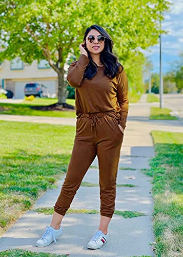 Image of PRETTYGARDEN Women's Two Piece Outfit Long Sleeve Crewneck Pullover Tops And Long Pants Tracksuit | Long Sleeve Shirts, Jogger Pants Pockets, Matching Track Suits, Fall Spring Comfy Clothes for Casual Outing, Cruise, Airport