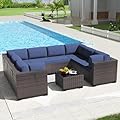 Kullavik 9PCS Outdoor Patio Furniture Set PE Wicker Rattan Sectional Sofa Patio Conversation Sets,Navy Blue