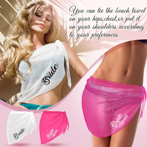 Jiuguva Bride Beach Cover up Bridesmaid Sarong Bride Bathing Suit for Wedding, White, Pink4