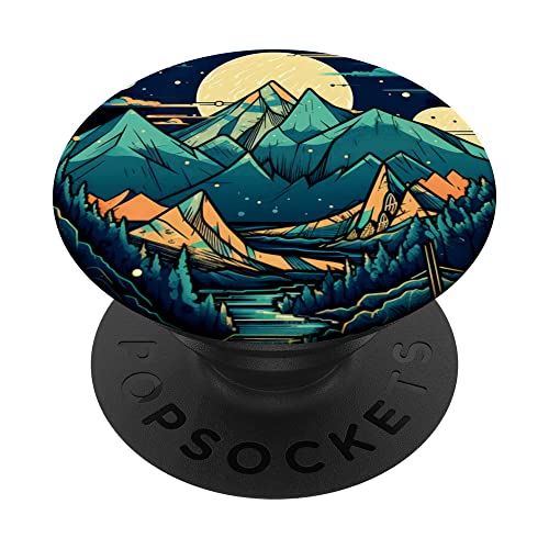 Mountain Boho Flower Floral Sunset Moon Night Western Chic PopSockets Swappable PopGrip, Black