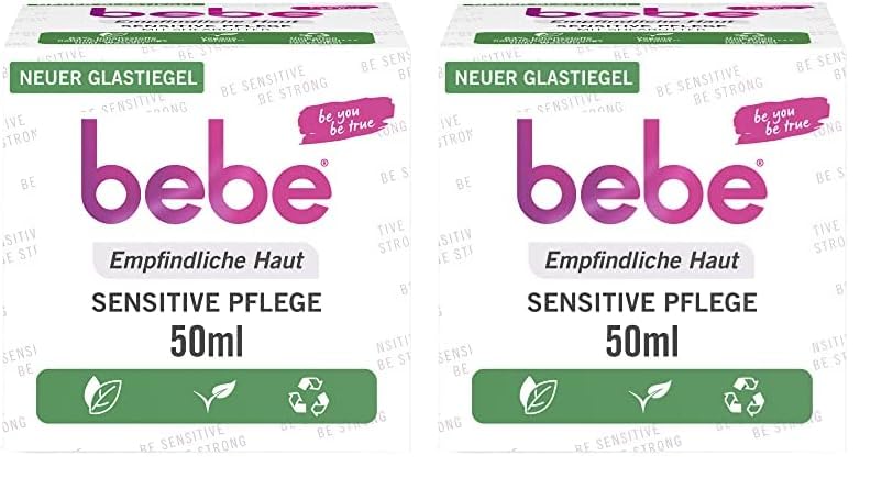 bebe Sensitive Pflege (50 ml), Gesichtscreme für empfindliche Haut mit Sheabutter, beruhigende Feuchtigkeitscreme für das Gesicht (Packung mit 2)