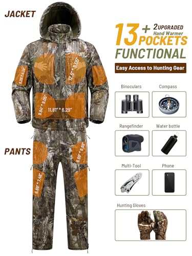 NEW VIEW Camo Hunting Clothes for Men, Quiet Warm Fleece Lining, Cold Weather Deer Hunting Jacket and Pants with Face Mask - Image 4