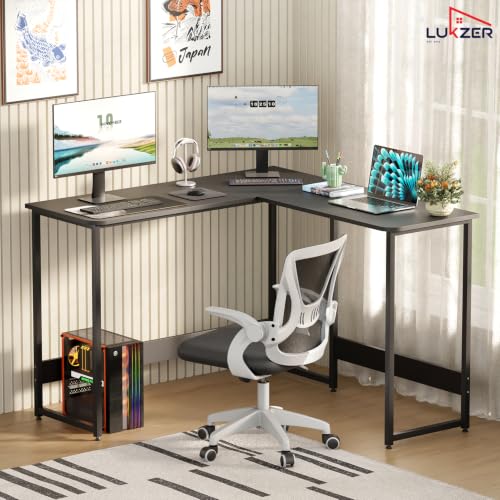Image of Lukzer L-Shaped Study Table for Home or Office (MST-007 /Black & Black) Metal & Engineered Wood Corner Computer Desk, Laptop & Gaming Station for Students and WFH (110 x 110 x 75 cm) Easy DIY Assembly