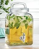 Elegant Home Square Beverage Drink Dispenser Glass (1.32 ) Gallon Loop Lid with Easy Flow Spigot.