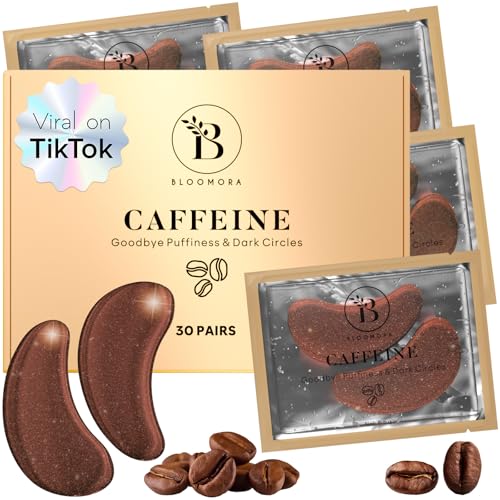 BLOOMORA Parches Ojos Cafeína (30 Pares) | Eye Patches Con Niacinamida y Ácido Hialurónico | Parches Ojos Bolsas y Ojeras