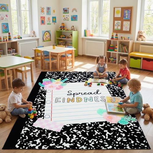 Breling 6 x 9 ft Composition Notebook Classroom Rug Spread Kindness Calming Corner Rug, Inspirational Quote Carpet Non-Slip Reading Corner Emotion Soft Fluffy for for Classroom, Preschool, Playroom by Breling - Image 5