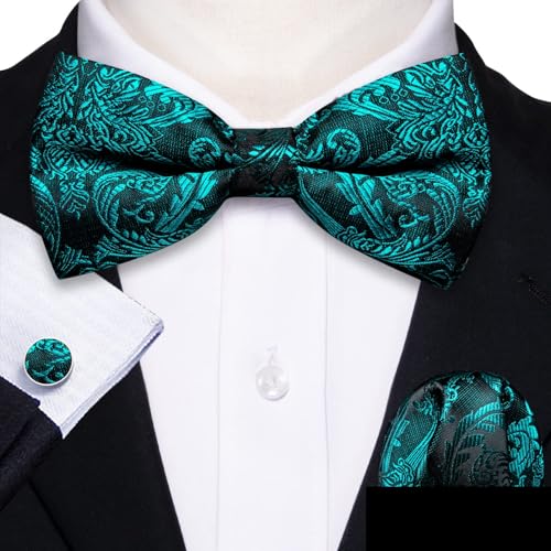 Image of YOHOWA Mens Bow Tie Set Paisley Coloful Pre-tied Bowties Adjustable with Handkerchief Cufflinks Wedding Prom Party