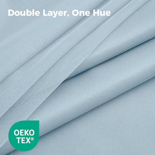 Image of 100% Blackout Curtains for Bedroom, Double Layer Blue Curtains, Black Out Curtain 108 inch Long with Sheer Overlay for Living Room, Room Darkening Window Drapes with Grommet, 52 inch W x 108 inch L
