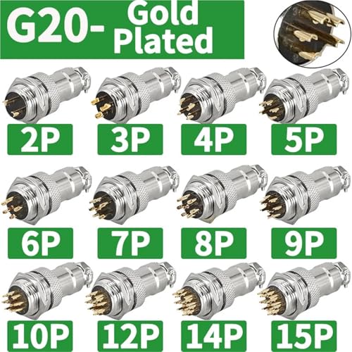 Conector de aviación GX20 2 pines macho hembra con tuerca chapada en oro 3
