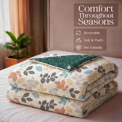 Image of Utopia Bedding Microfiber AC Comforter for King Size 220x240 cm - Lightweight, Skin-Safe & Hotel-Style Quilted Blanket with Floral Print White